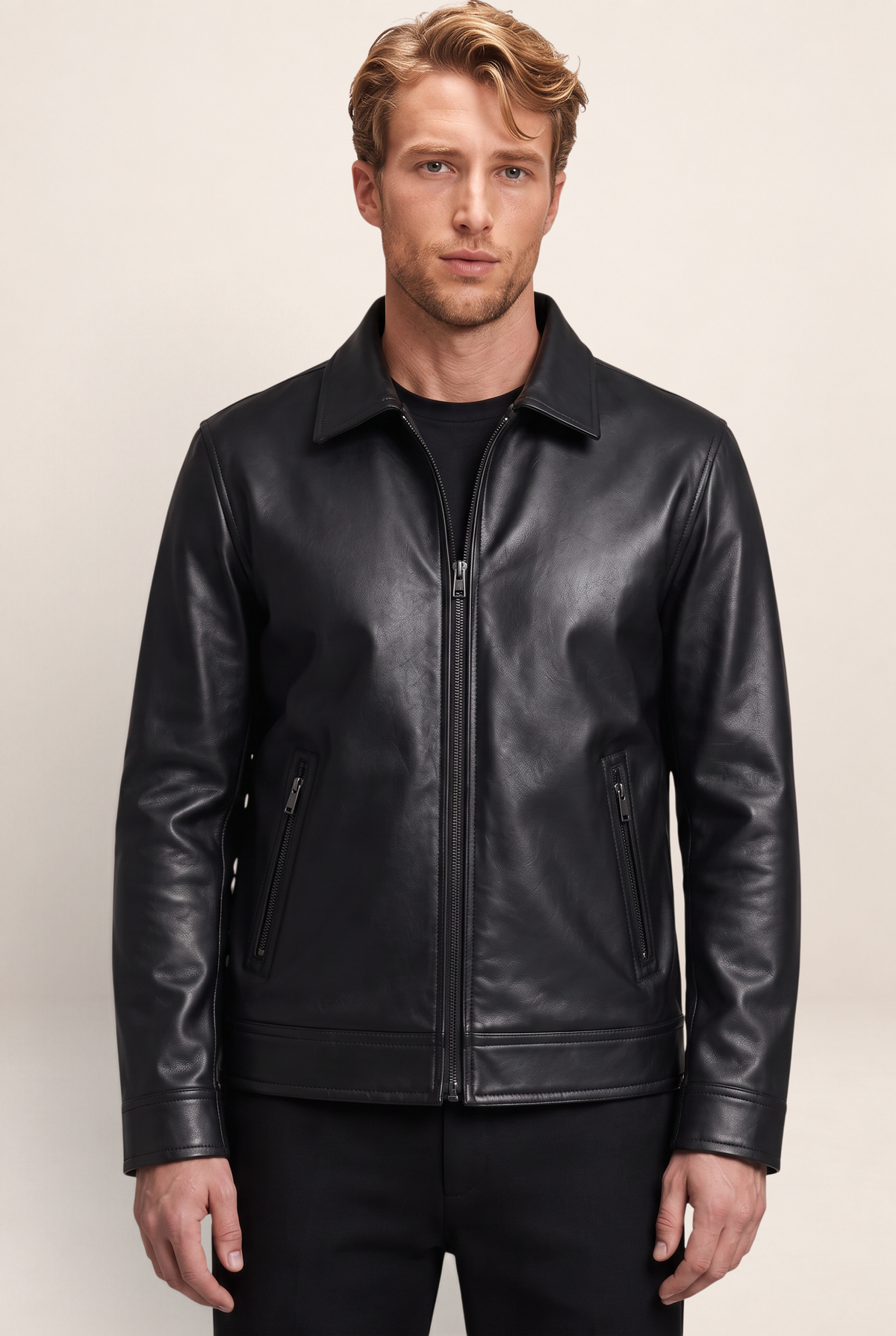 Classic Leather Look Jacket | Men's Jacket with Zip Pockets | Stylish Everyday Wear for All Occasions