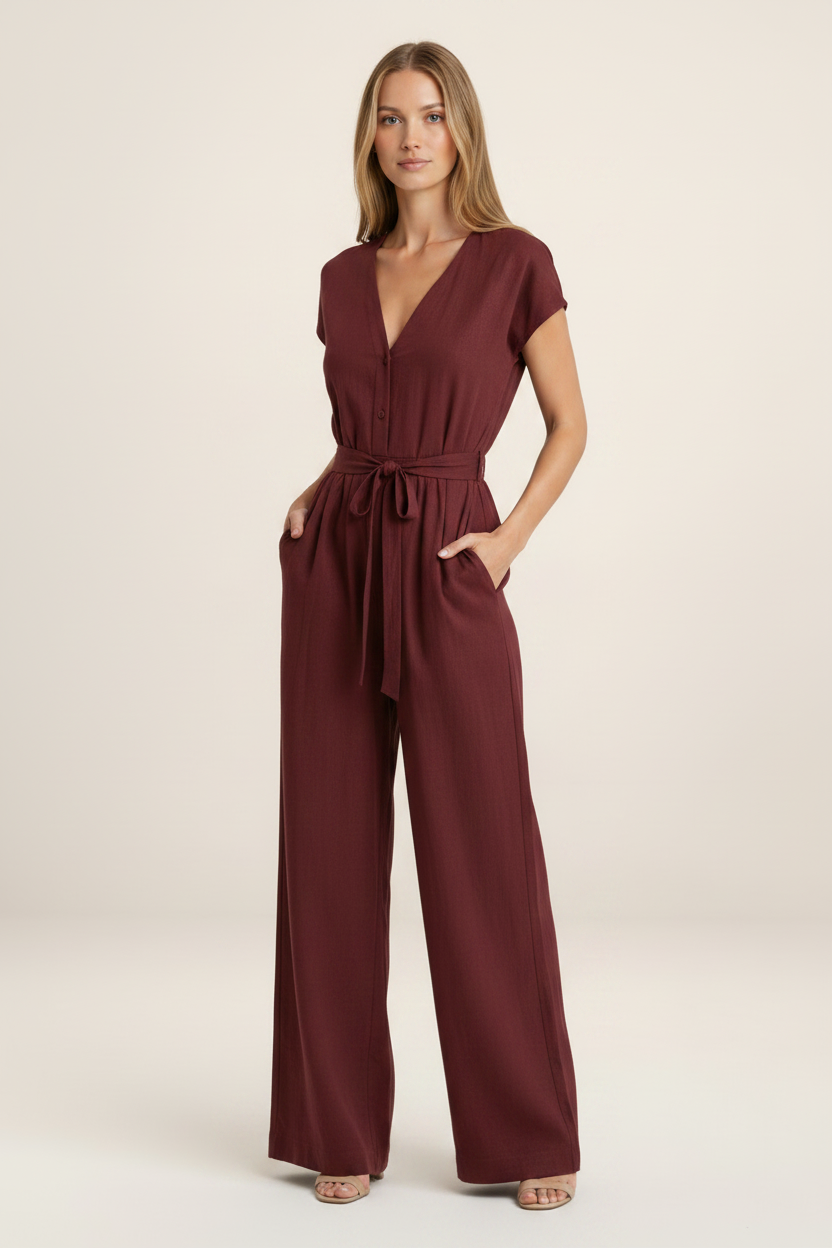 Elegant Summer Jumpsuit | Women's Wide Leg Design with Adjustable Tie Waist | Effortless Style for Any Occasion