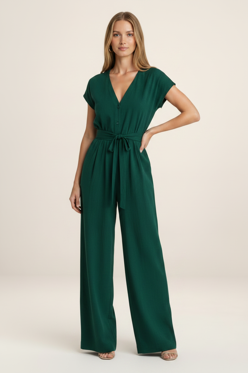 Elegant Summer Jumpsuit | Women's Wide Leg Design with Adjustable Tie Waist | Effortless Style for Any Occasion