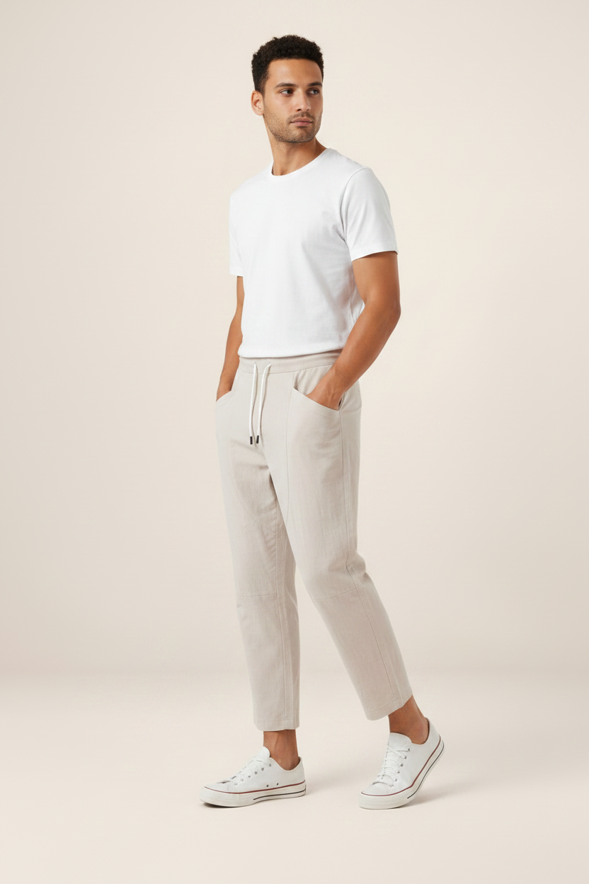 Men’s Drawstring Cropped Trousers – Relaxed Fit Summer Style