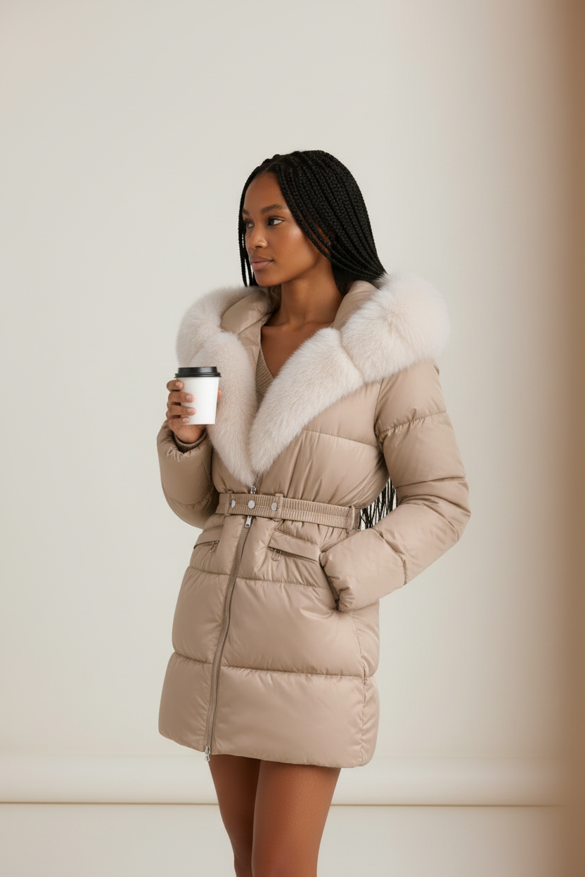 Elegant Women's Hooded Puffer Jacket with Faux Fur Trim | Stylish Winter Coat for Warmth and Comfort