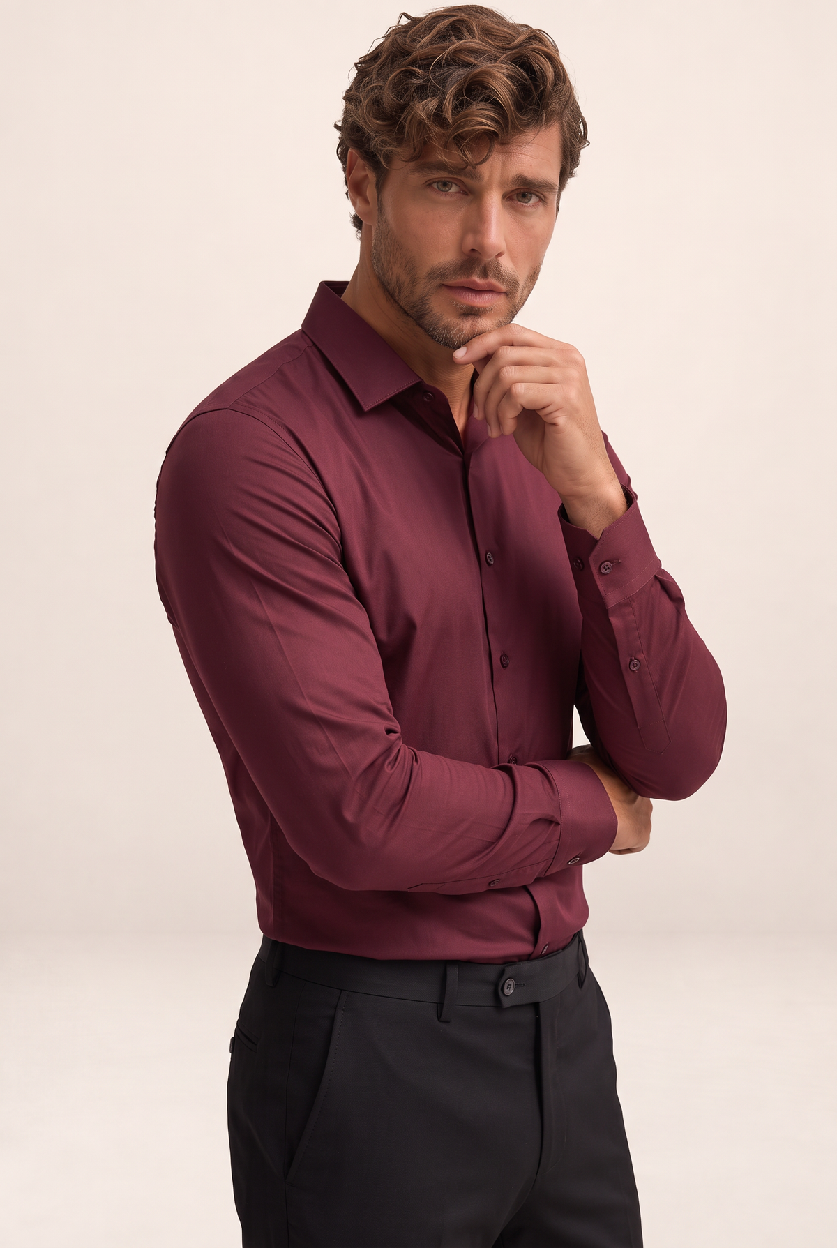 Elegant Men's Dress Shirt with Stretch Fabric & Satin Finish for All-Day Comfort