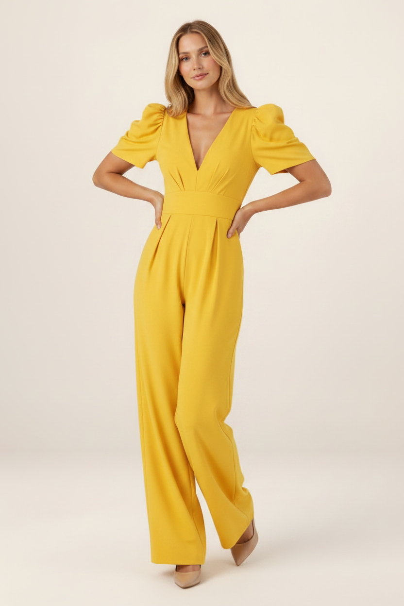Jumpsuit Women with Puff Sleeves & Open-Back Detail | Timeless Sophistication for Special Occasions