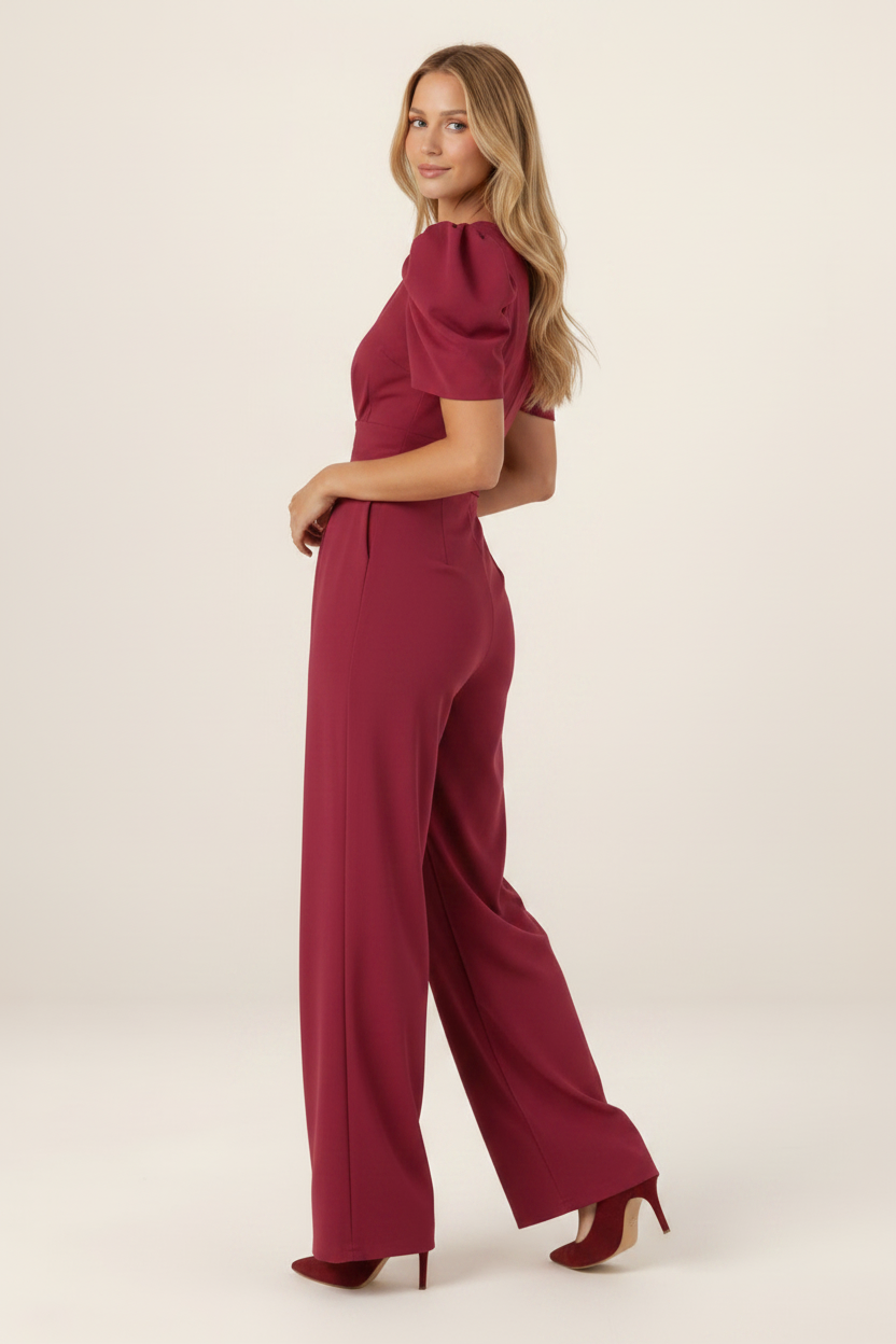 Jumpsuit Women with Puff Sleeves & Open-Back Detail | Timeless Sophistication for Special Occasions