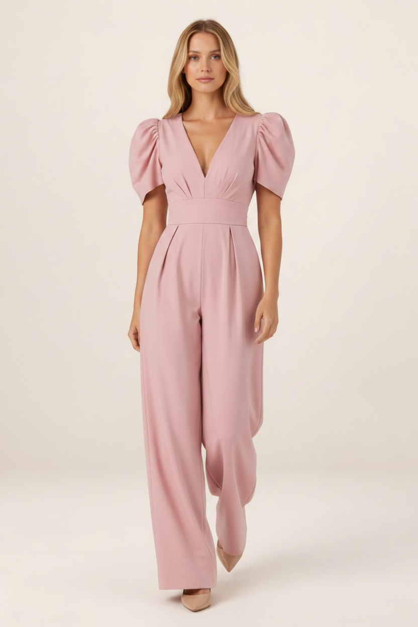 Jumpsuit Women with Puff Sleeves & Open-Back Detail | Timeless Sophistication for Special Occasions
