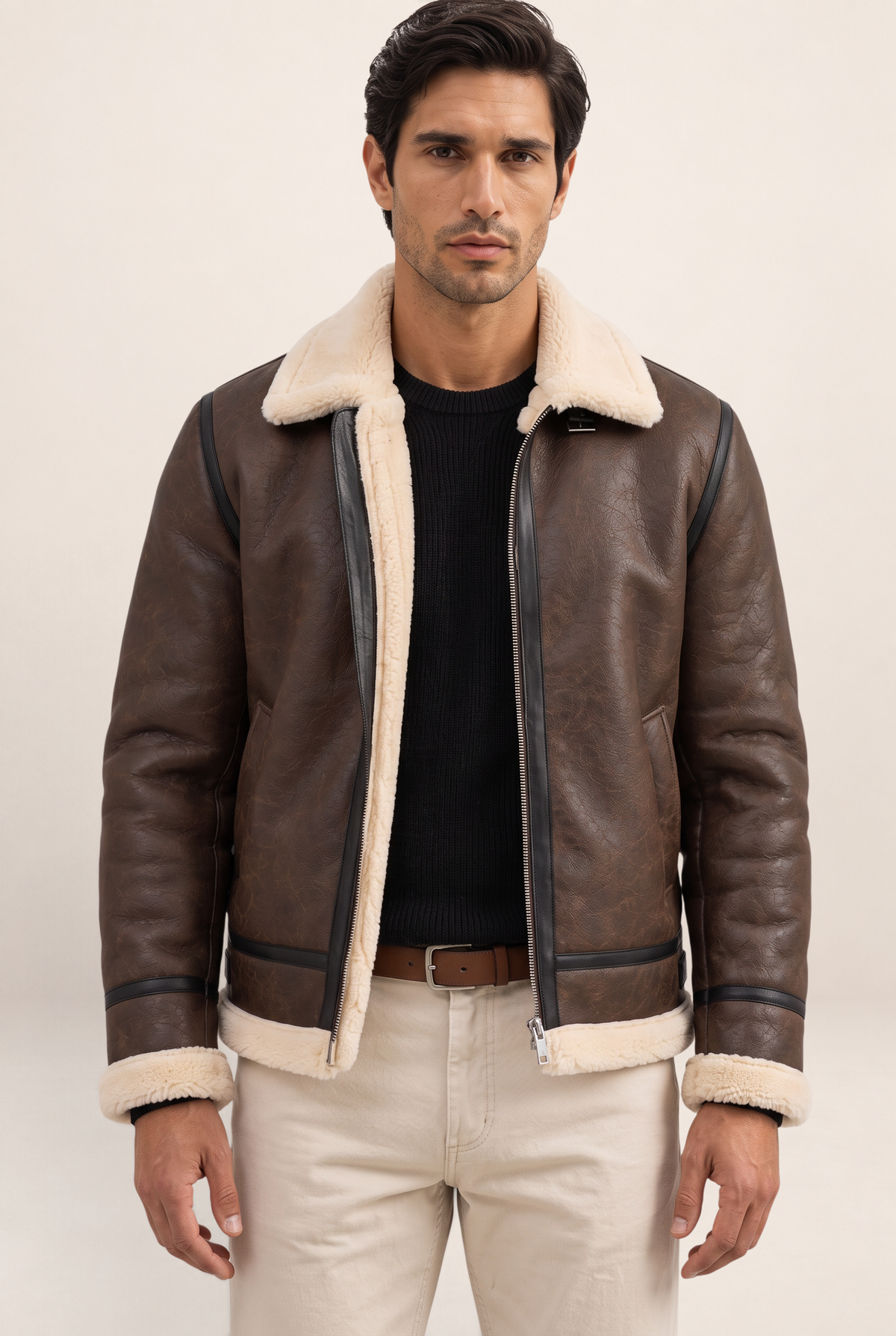Classic Aviator | Men's Leather Jacket with Sherpa Lining | Stylish Warmth for Cold Weather