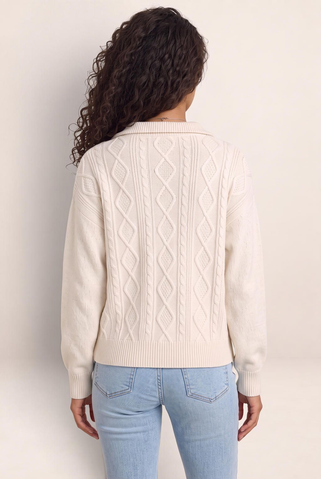 Women's Half Zip Cable Knit Jumper – Chunky Winter Sweater
