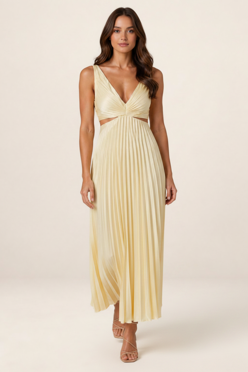 Elegant Midi Dress | Pleated Cut-Out Design with Flattering Silhouette | Perfect for Special Occasions