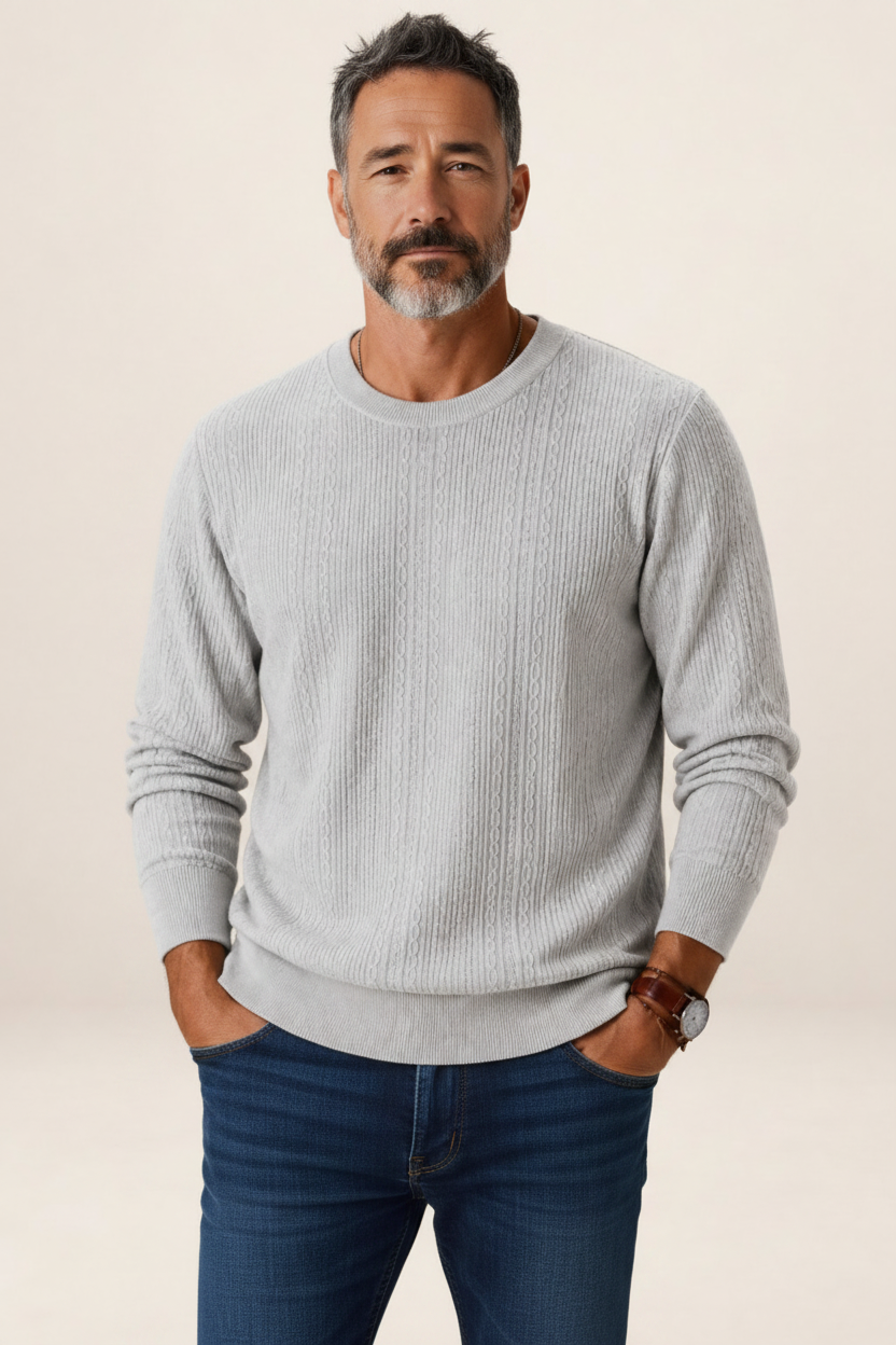 Men's Cable Knit Sweater – Crew Neck Textured Pullover