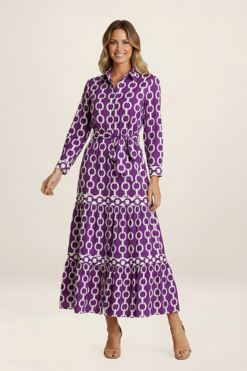 Midi Dress | Women's Chain Print with Flattering Relaxed Fit | Perfect for Everyday Style
