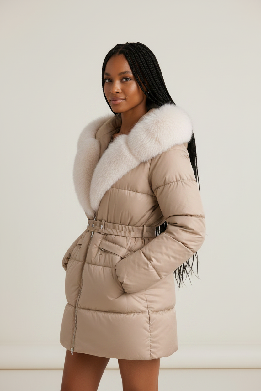 Elegant Women's Hooded Puffer Jacket with Faux Fur Trim | Stylish Winter Coat for Warmth and Comfort