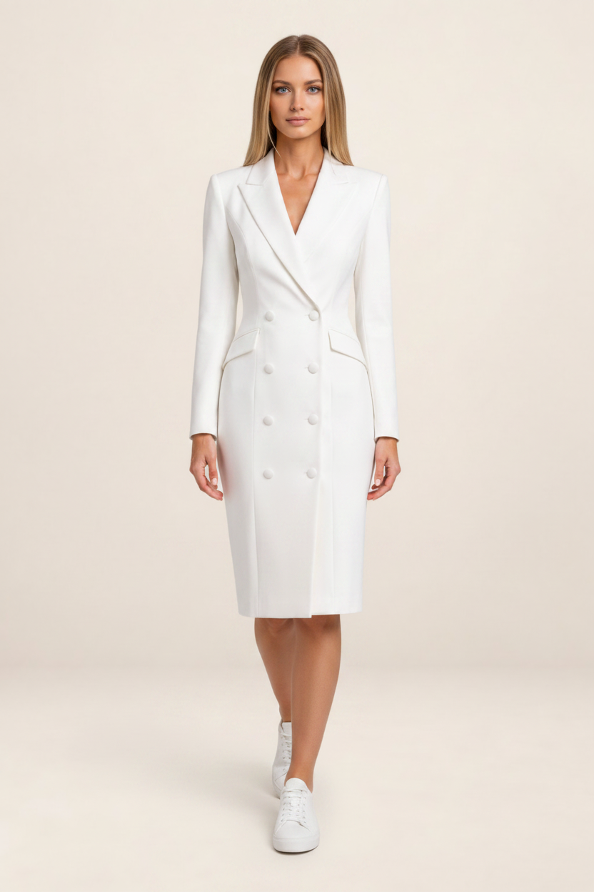 Midi Dress | Tailored Blazer-Inspired Design with Double-Breasted Detailing | Flattering Fit for Formal Occasions