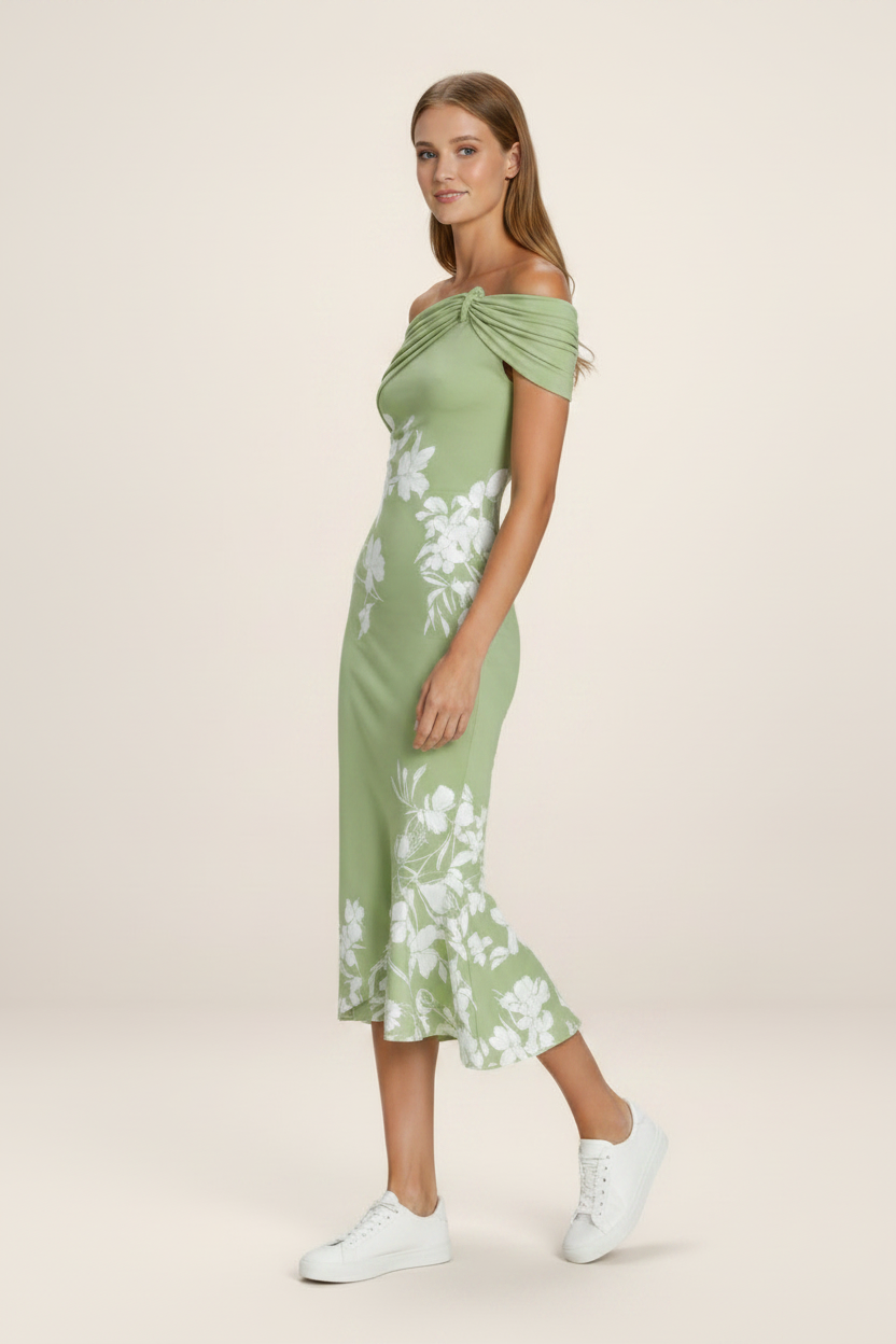 Floral Midi Dress | Women's Off-Shoulder Summer Dress with Lightweight Fabric | Elegant Style for Effortless Comfort