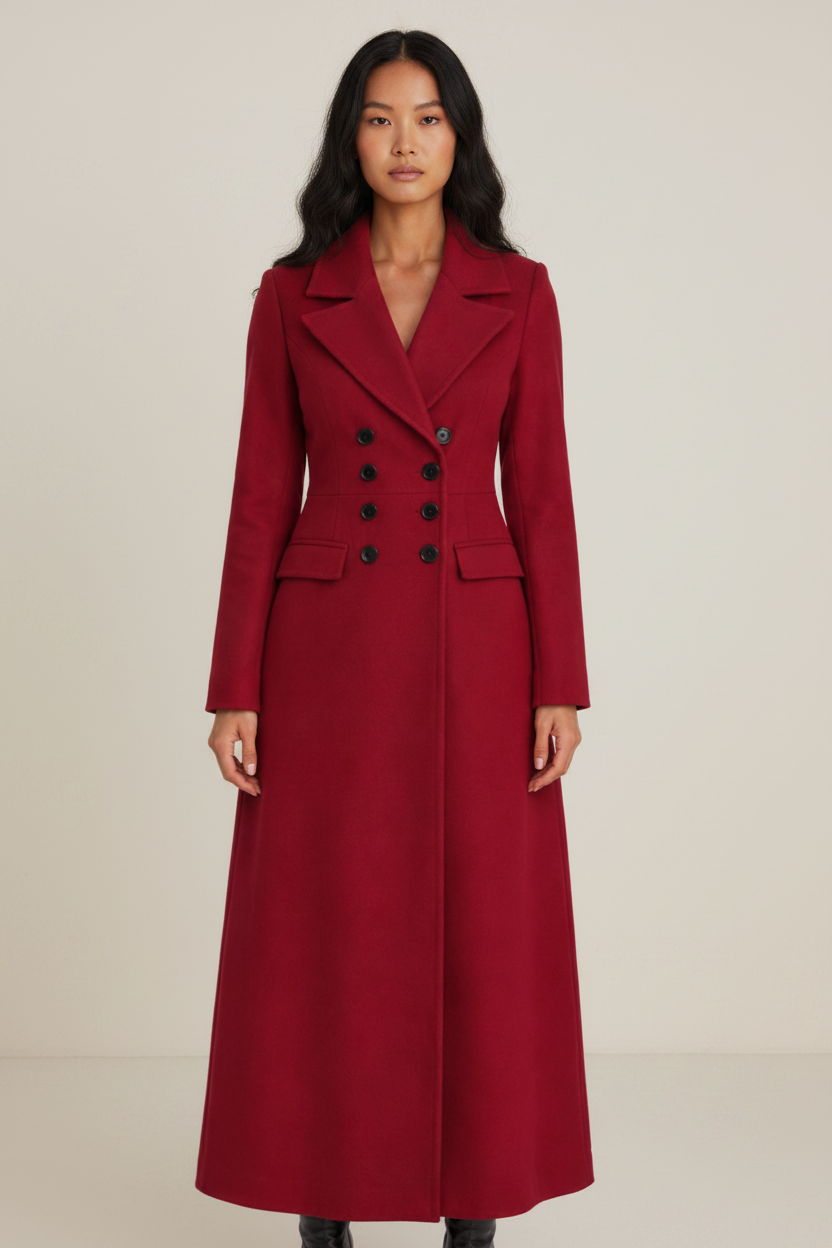 Elegant Long Coat | Women's Tailored Maxi Overcoat with Double-Breasted Design | Perfect for Work and Events