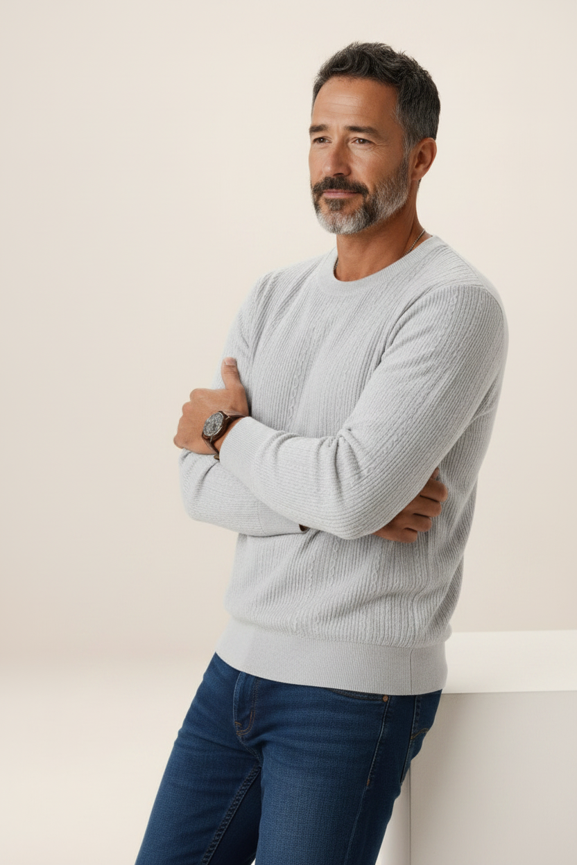 Men's Cable Knit Sweater – Crew Neck Textured Pullover