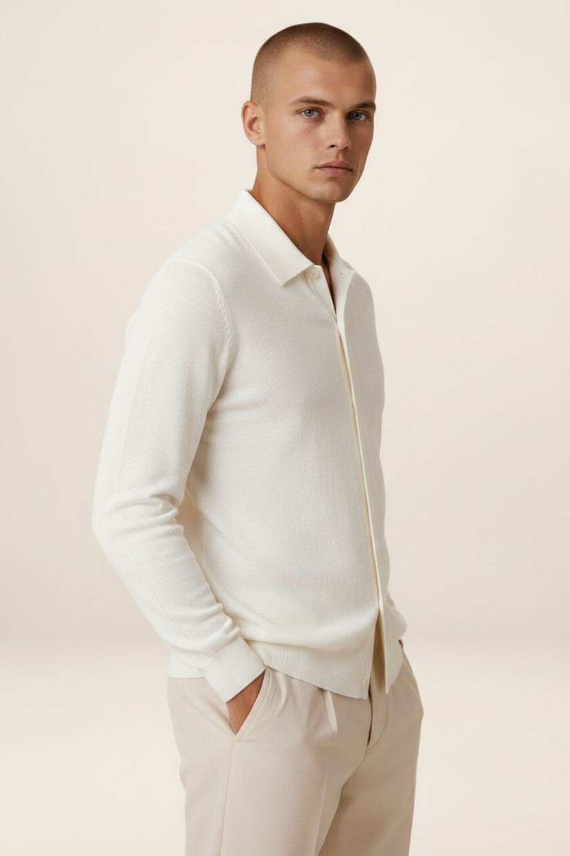 Men's Ribbed Knit Polo Sweater Smart Casual Pullover