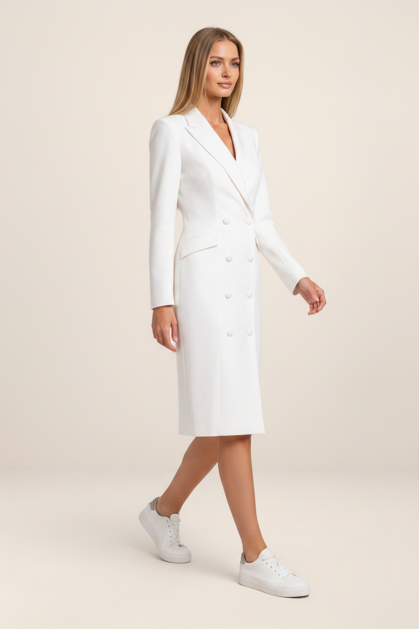 Midi Dress | Tailored Blazer-Inspired Design with Double-Breasted Detailing | Flattering Fit for Formal Occasions