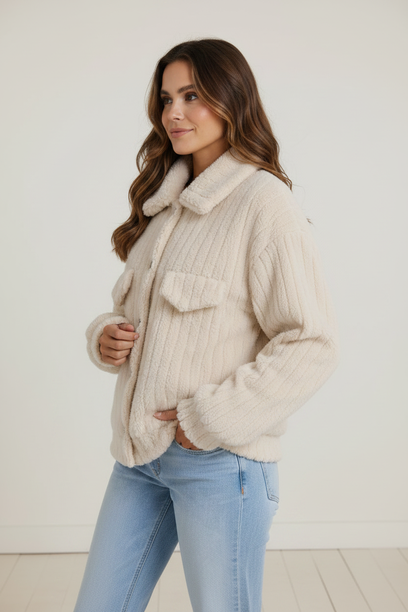 Cozy Layers | Women's Plush Teddy Jacket with Button-Up Front | Versatile Fleece Cardigan for Comfort and Style