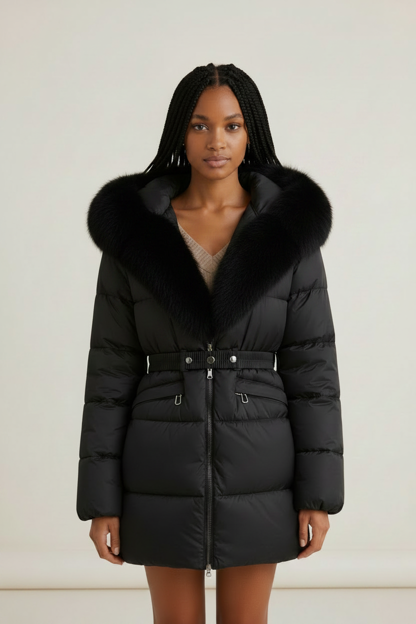 Elegant Women's Hooded Puffer Jacket with Faux Fur Trim | Stylish Winter Coat for Warmth and Comfort