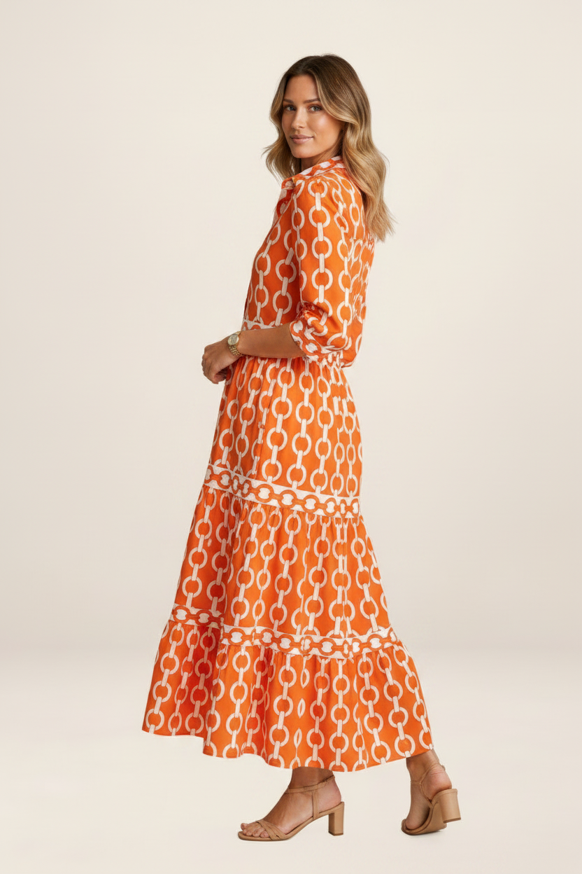 Midi Dress | Women's Chain Print with Flattering Relaxed Fit | Perfect for Everyday Style