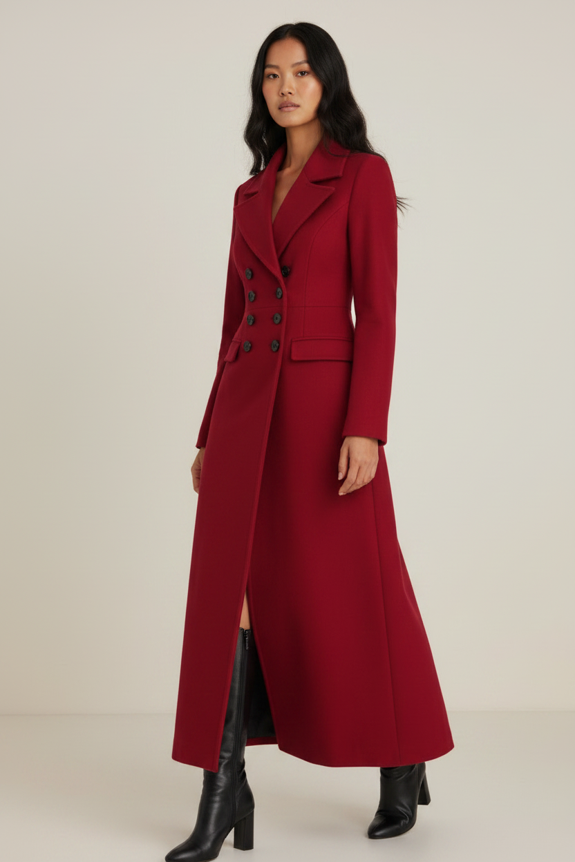 Elegant Long Coat | Women's Tailored Maxi Overcoat with Double-Breasted Design | Perfect for Work and Events