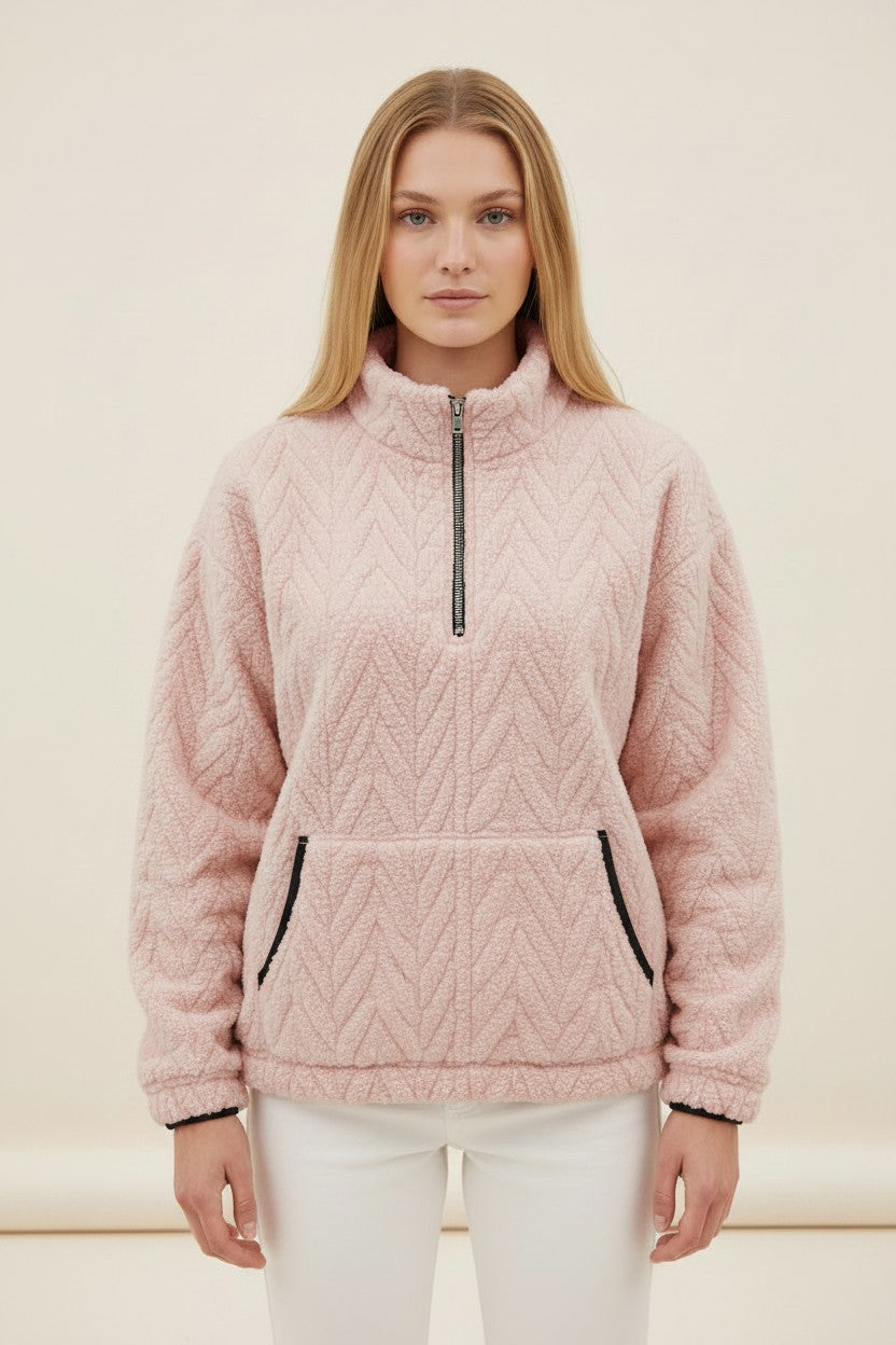 Women's Plush Half Zip Pullover with High Neck Design