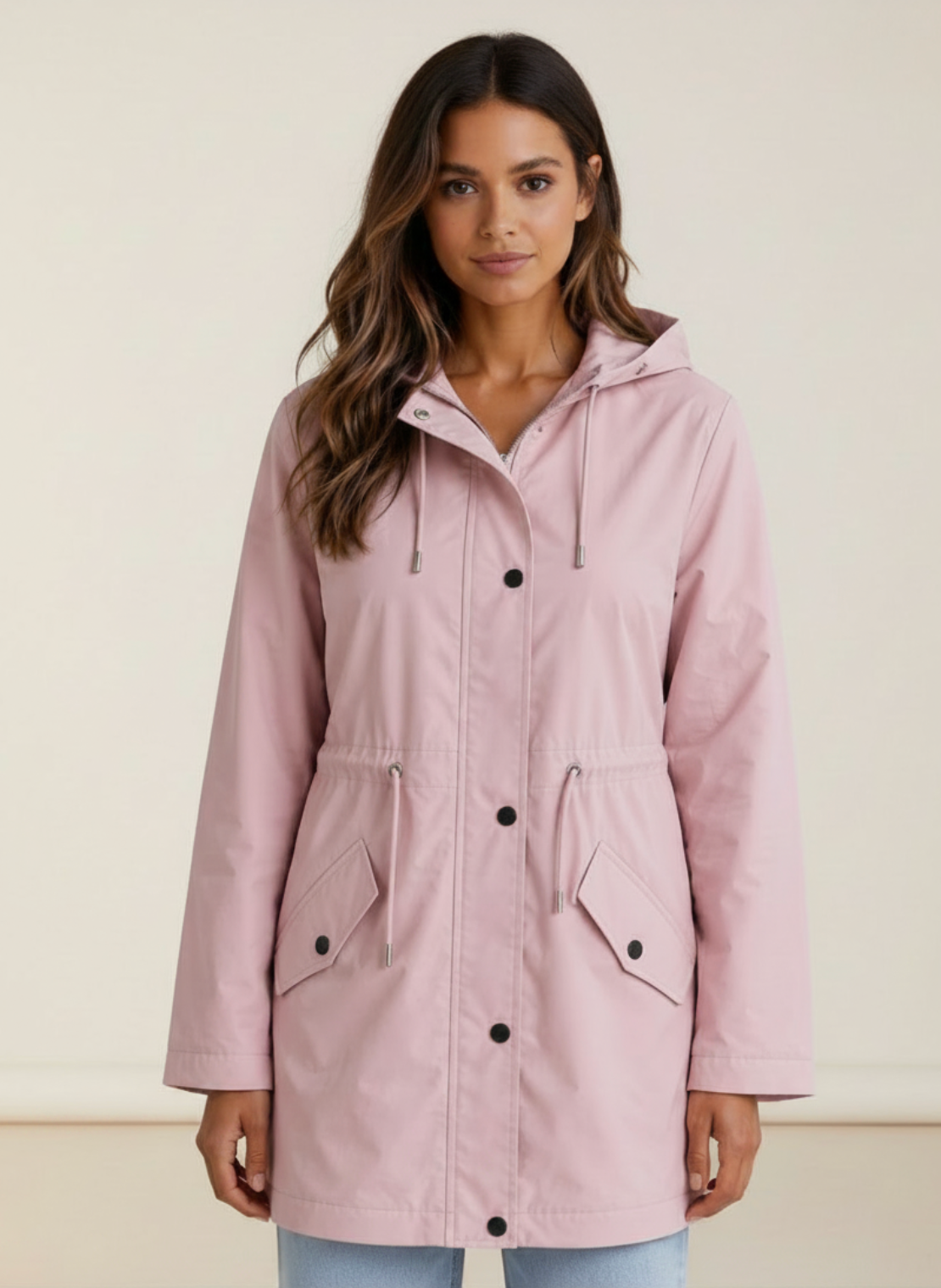 Everyday Essentials | Women's Jacket with Hood & Adjustable Waist | Lightweight Waterproof Coat for All Seasons